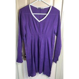 Athleta Womens Small Purple Swim Cover Up Crepe Long Sleeve Smocked